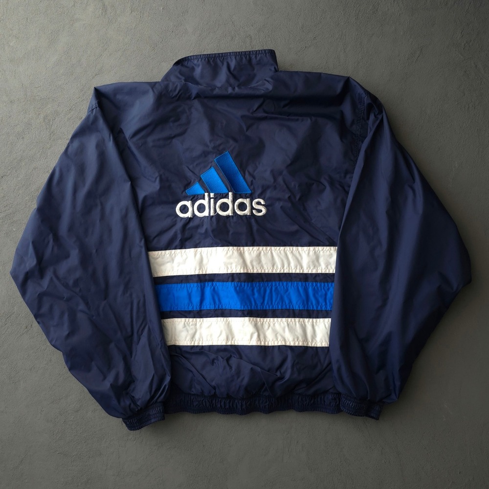 Vintage 90s Adidas Windbreaker Jacket Large Navy Blue Embroidered Logo